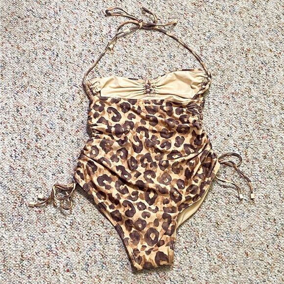 Zimmermann Ruched leopard-print halterneck swimsuit size 0/us size 4 - Picture 2 of 7
